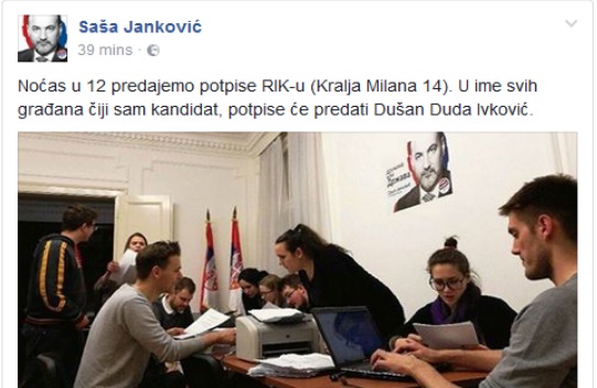 Éjfélkor adják át a Saša Jankovićot támogató aláírásokat