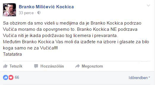 Tatatatira! Branko Kockica nem támogatja Vučićot