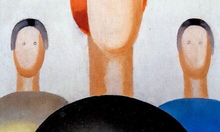 Golyóstollal rajzolt szemeket egy avantgárd festmény alakjainak