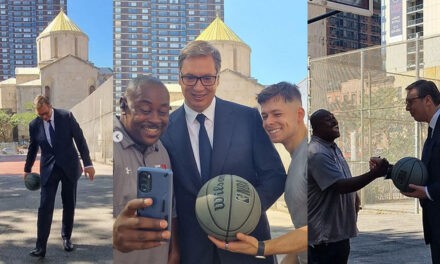 Vučić New Yorkban leállt kosarazni a helyiekkel
