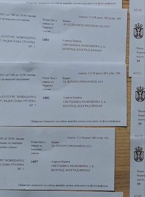 Arabok kapnak szavazási értesítőt Belgrádban olyan címeken, ahol nem is élnek