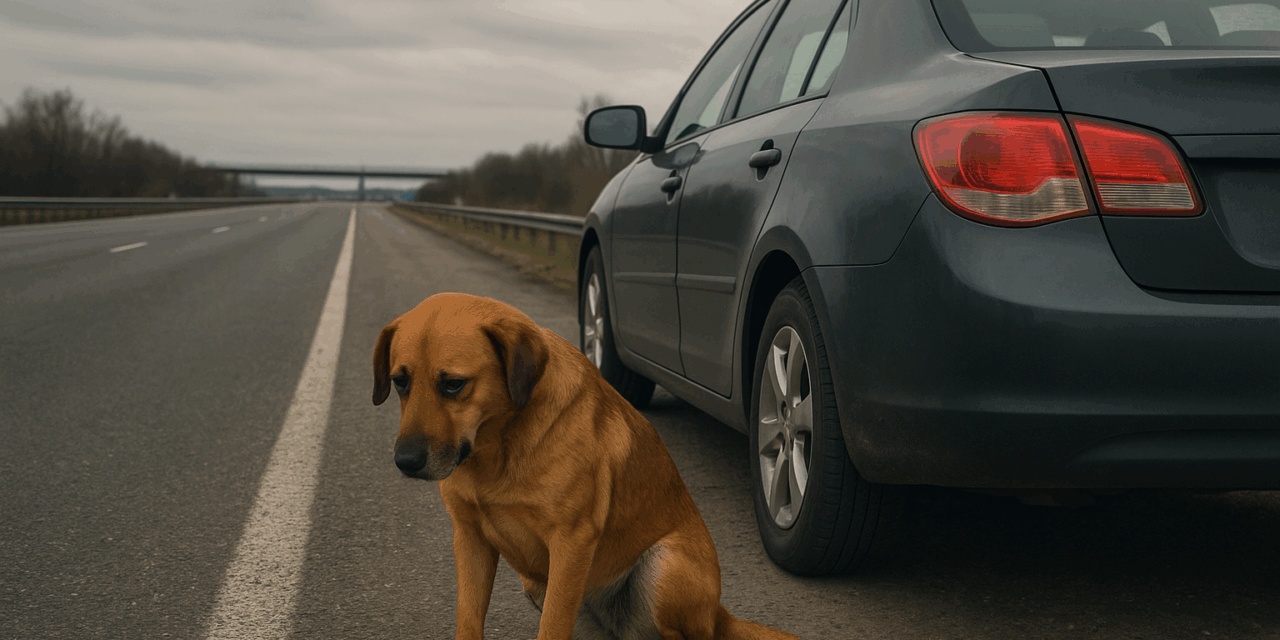 Az autópályán történt baleset után a kutyus egyedül várakozott a jármű mellett (Fotó)