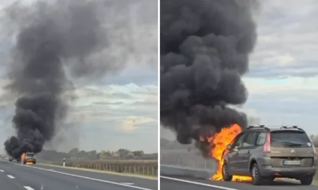 Lángra kapott egy jármű az autópályán (Videó)