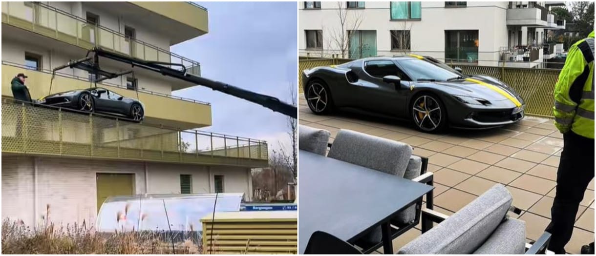 Erkélyen parkolt egy Ferrari (videóval)